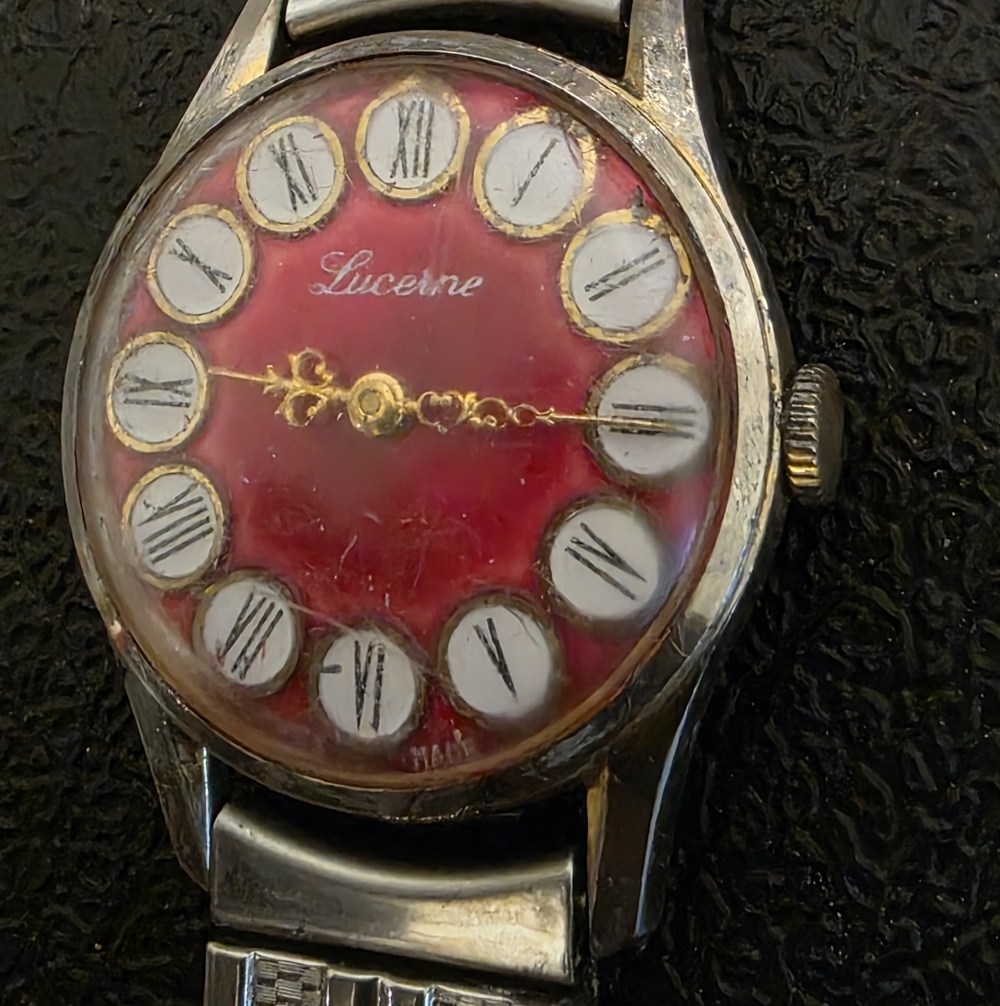 Vintage Lucerne Red Dial Wristwatch with Roman Numerals